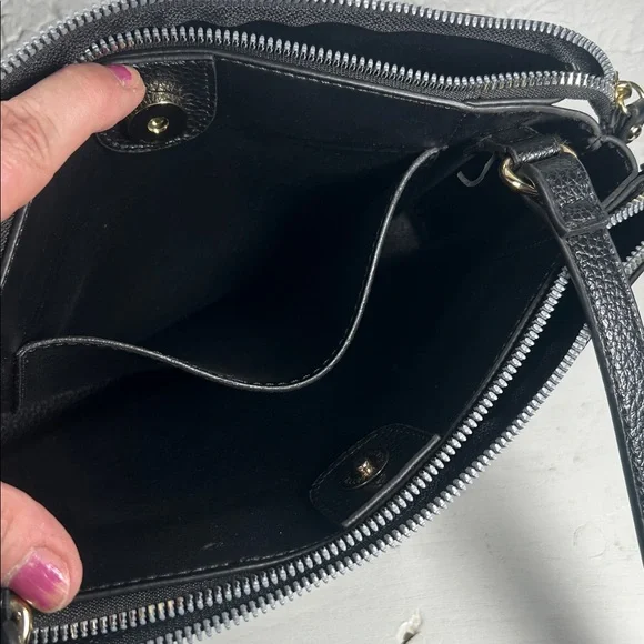 Nanette Lepore Crossbody 3 Compartment Purse Vegan Pebbled Black Leather Bag - Picture 4 of 16